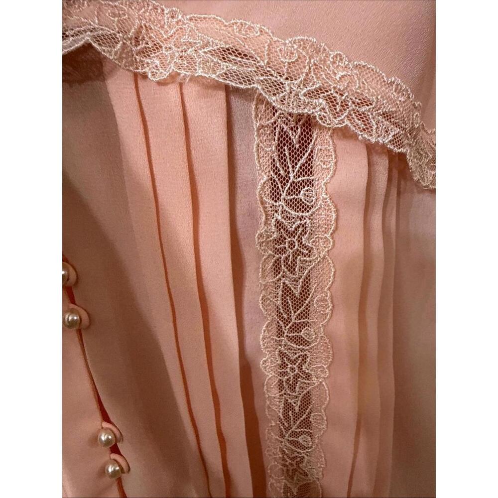 Vtg 80s Pleated Midi Dress Sz 14 Peach Lace Pearl Button Easter Wedding Gorgeous - Picture 6 of 11